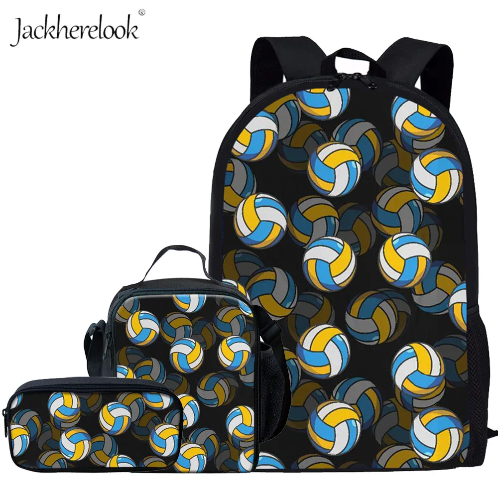 

Jackherelook 3pcs/set Kids Backpack School Bags Volleyball Soccer Baskerball Printing Schoolbag for Teens Girls Boys Schoolbag