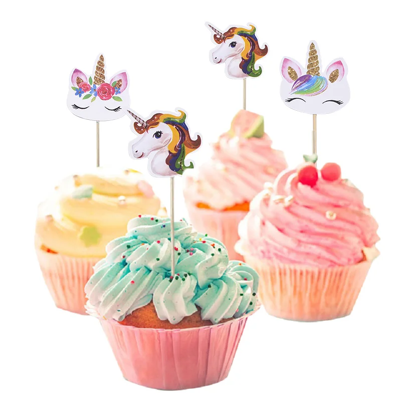 

24pcs/set Unicorn Party Cake Cupcake Topper Picks Cake Flags Kids Baby Shower Birthday Supplies Wedding Party Cake Decoration