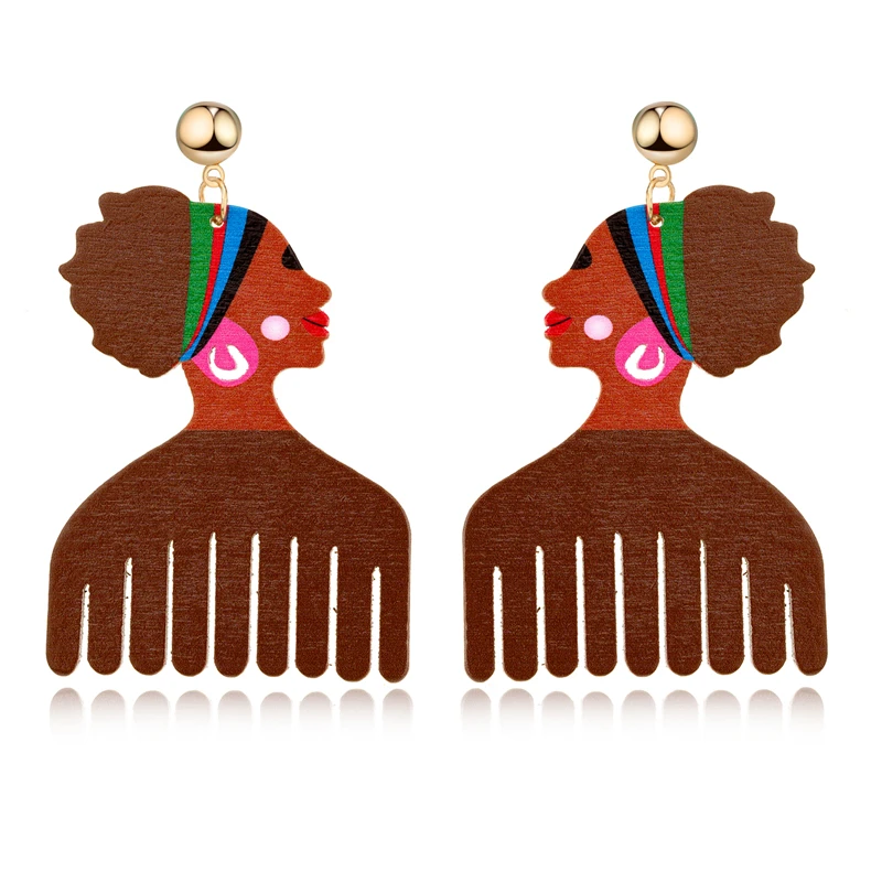 1Pair Fashion Indian Africa Earings Friendly Wood Earings Jewelry Colorful Woman Figure Comb Wooden Earrings For Women E1311
1Pair Fashion Indian Africa Earings Friendly Wood Earings Jewelry Colorful Woman Figure Comb Wooden Earrings For Women E1311