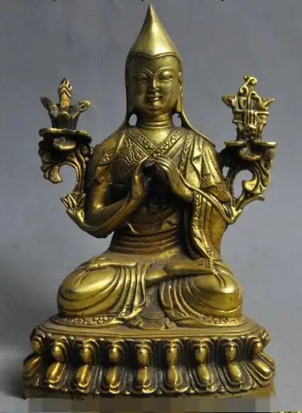 

S2816 6" tibetan buddhism bronze gilt pray joss Tsongkhapa Zongkapa buddha god statue