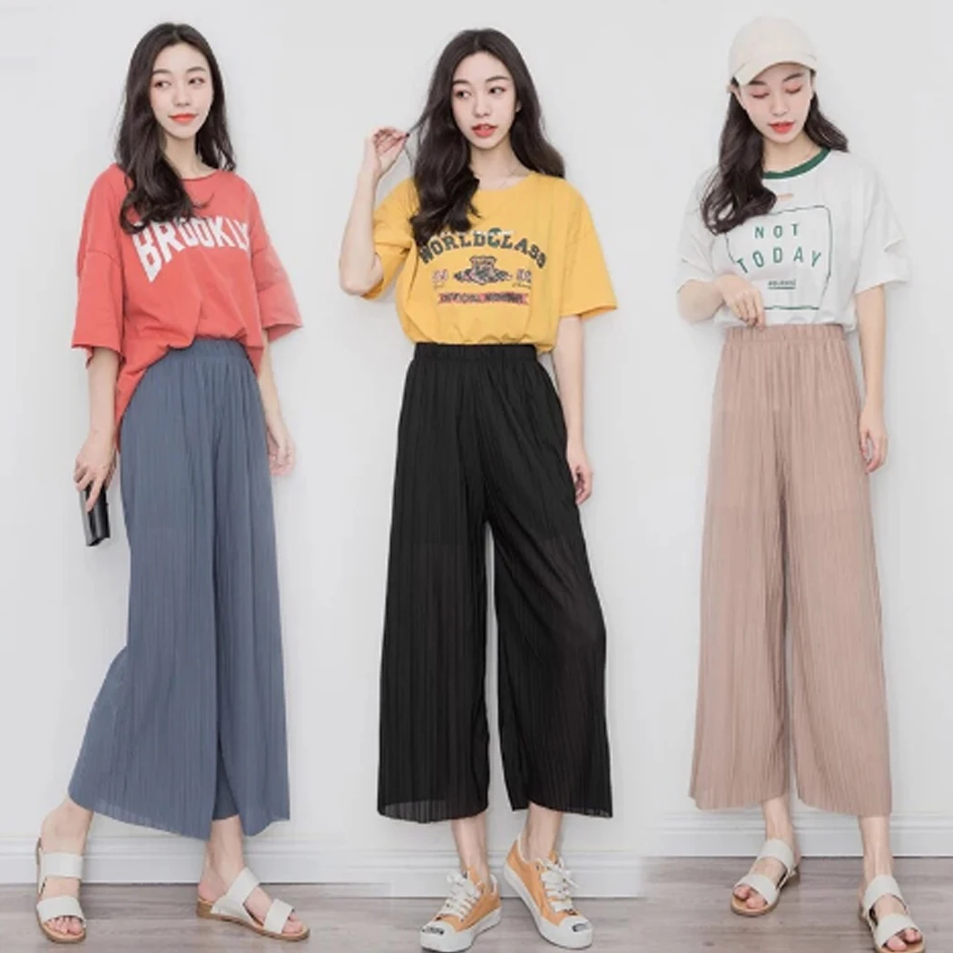 Summer Women Stretch Waist Boho Pants OL Pantalon 2018 New Fashion Pleated Wide Leg Pants Ladies Loose Solid Chiffon Trousers
Summer Women Stretch Waist Boho Pants OL Pantalon 2018 New Fashion Pleated Wide Leg Pants Ladies Loose Solid Chiffon Trousers