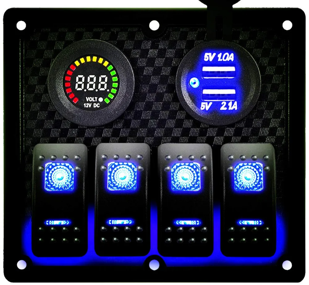 4 Gang Car Marine Boat Rocker Switch Panel with Fuse Dual USB + Power Socket Digital Voltmeter Overload Protection
4 Gang Car Marine Boat Rocker Switch Panel with Fuse Dual USB + Power Socket Digital Voltmeter Overload Protection