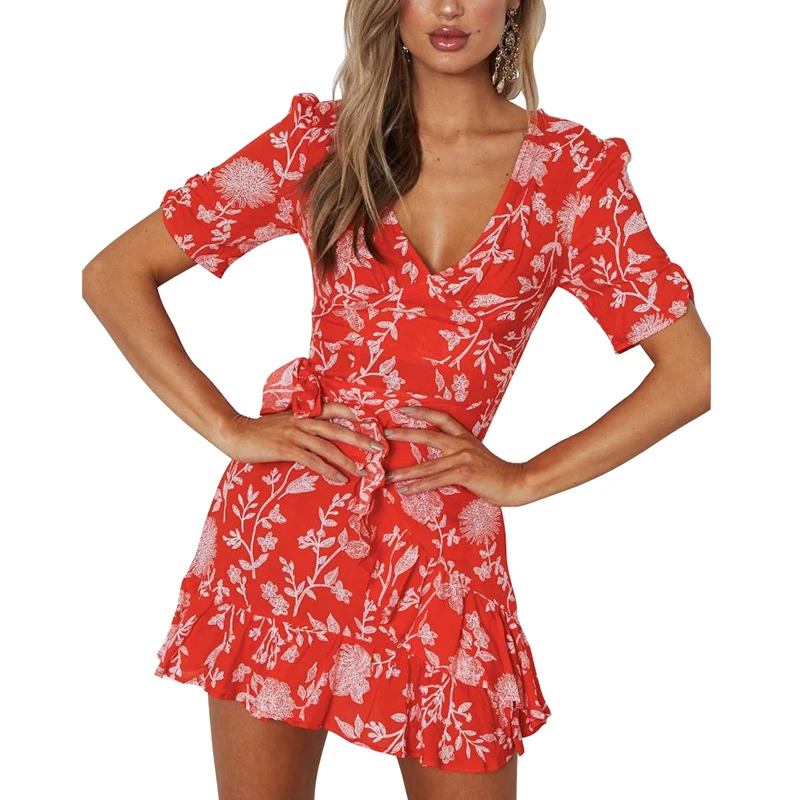 2018 Women Summer V Neck Ruffle Boho Wrap Dress Red Floral Print Bohemian Bow tie Mini Dress Bodycon Short Sleeve Beach Sundress
2018 Women Summer V Neck Ruffle Boho Wrap Dress Red Floral Print Bohemian Bow tie Mini Dress Bodycon Short Sleeve Beach Sundress