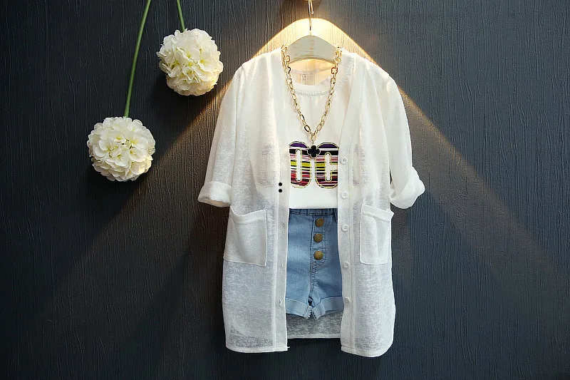 

[Bosudhsou] JH-6 Summer Girls Cape Coat Dust Coat In Long Thin Cardigan Is Prevented Bask In Clothes wind coat children clothing
