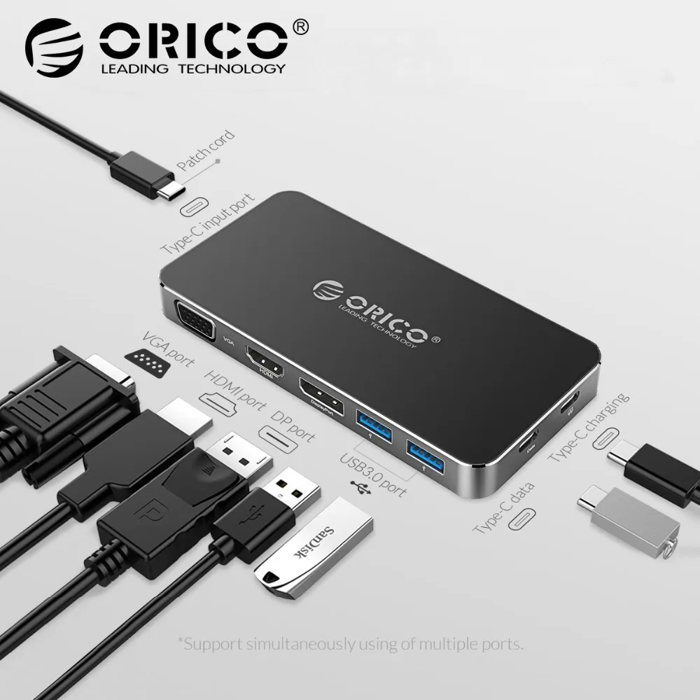 ORICO 8 in 1 Type-C Docking Station Multifunction HUB Laptop Splitter USB C to DP HDMI VGA with 2*USB 3.0 Converter PD
ORICO 8 in 1 Type-C Docking Station Multifunction HUB Laptop Splitter USB C to DP HDMI VGA with 2*USB 3.0 Converter PD