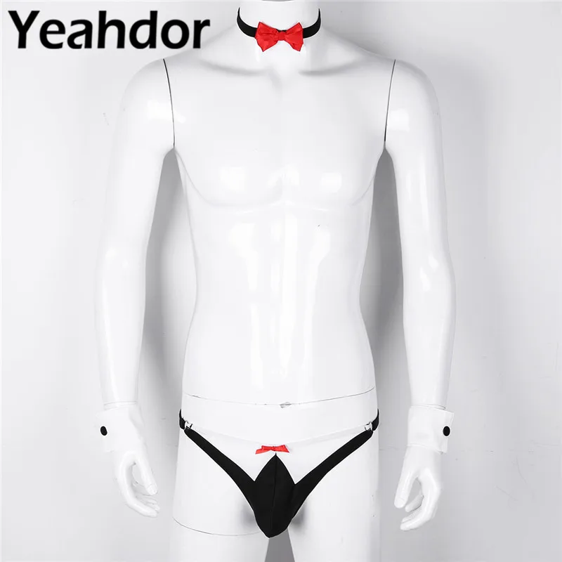 3Pcs Mens Butler Lingerie Bow Tie Tuxedo Thong G-string Briefs + Collar + Bracelets Gay Jockstraps Sexy Panties Homme Underwear
3Pcs Mens Butler Lingerie Bow Tie Tuxedo Thong G-string Briefs + Collar + Bracelets Gay Jockstraps Sexy Panties Homme Underwear