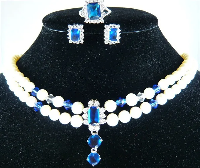 Hot selling> wholesale nice design 2rows shell pearl jade necklace+blue crystal stud earrings+ring(#7.8.9) jewelry set -Bride je
Hot selling> wholesale nice design 2rows shell pearl jade necklace+blue crystal stud earrings+ring(#7.8.9) jewelry set -Bride je
