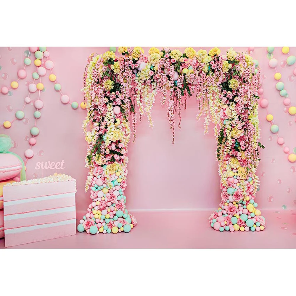 Princess Girl's Sweet 16 Party Backdrop Pink Printed Cakes Colorful Flowers Balls Decorated Arched Door Kids Birthday Background
Princess Girl's Sweet 16 Party Backdrop Pink Printed Cakes Colorful Flowers Balls Decorated Arched Door Kids Birthday Background