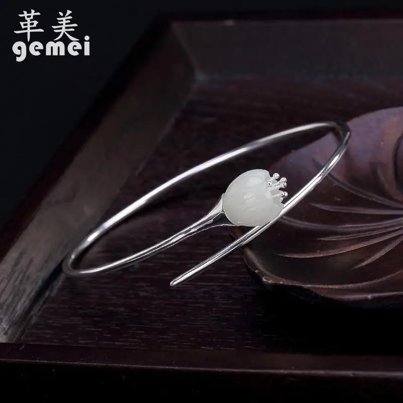 Gemei New Arrivals Retro Style Flower Bud Bangles For Women 925 Sterling Silver Natural Stone Flower Chinese Style Jewelry
Gemei New Arrivals Retro Style Flower Bud Bangles For Women 925 Sterling Silver Natural Stone Flower Chinese Style Jewelry