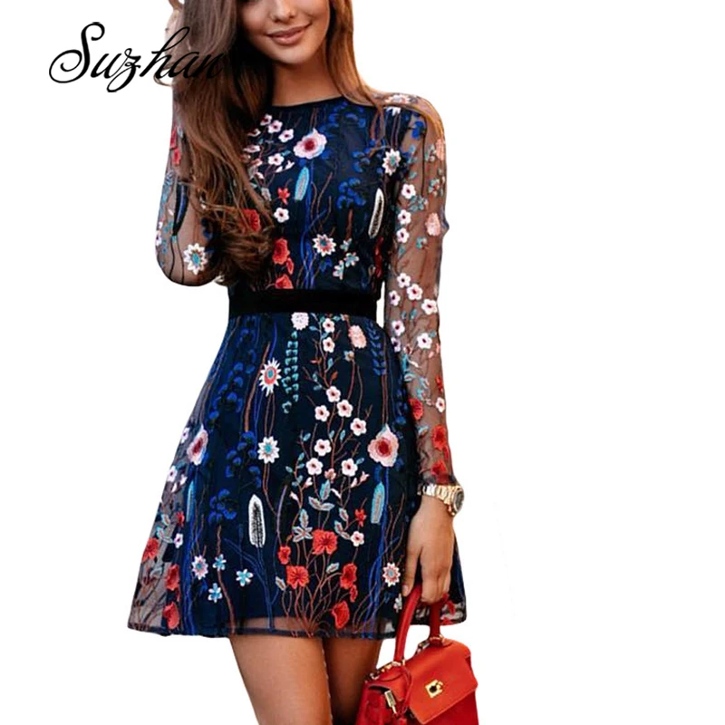 Suzhan 2019 Women Summer Dress Sexy Floral Embroidered Dress Transparent Mesh Bohemian Mini Dress Vestidos
Suzhan 2019 Women Summer Dress Sexy Floral Embroidered Dress Transparent Mesh Bohemian Mini Dress Vestidos