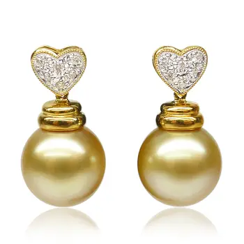 AAA 12.35MM Genuine South Sea Golden Pearl Diamond Drop Earrings 18K Yellow Gold
AAA 12.35MM Genuine South Sea Golden Pearl Diamond Drop Earrings 18K Yellow Gold