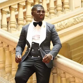 2017 New 3 pieces formal Mens Suits White Lapel Groom Tuxedos Black Dot Wedding Men Suit Bridegroom masculino Jacket+Pants+Vest
2017 New 3 pieces formal Mens Suits White Lapel Groom Tuxedos Black Dot Wedding Men Suit Bridegroom masculino Jacket+Pants+Vest