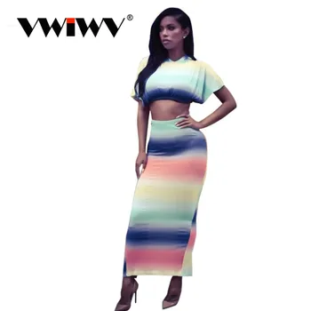 VWIWV New Fashion women Summer 2018 Stripe Colorful Printed Short Sleeve Prom Bodycon Sexy Tops and Dresses 2 Piece Sets
VWIWV New Fashion women Summer 2018 Stripe Colorful Printed Short Sleeve Prom Bodycon Sexy Tops and Dresses 2 Piece Sets