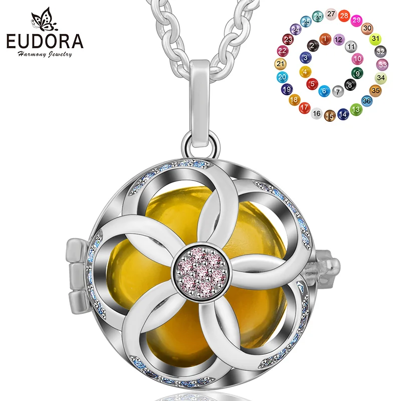 EUDORA 18mm Flower Design Locket Cage Pendant Female Long Necklace with Colorful Chime Mexican Bola Pregnancy Jewelry K230N18
EUDORA 18mm Flower Design Locket Cage Pendant Female Long Necklace with Colorful Chime Mexican Bola Pregnancy Jewelry K230N18