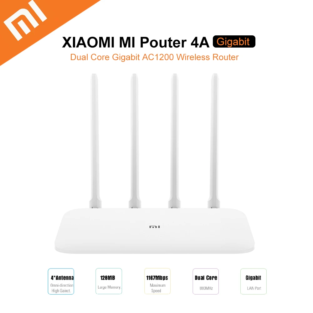 Xiaomi Mi 4A Router Gigabit Edition 2.4GHz + 5GHz WiFi 16MB ROM + 128MB DDR3 High Gain 4 Antenna Remote APP Control Support IPv6
Xiaomi Mi 4A Router Gigabit Edition 2.4GHz + 5GHz WiFi 16MB ROM + 128MB DDR3 High Gain 4 Antenna Remote APP Control Support IPv6