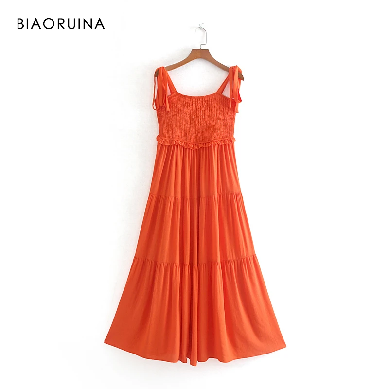 BIAORUINA Women Orange Solid Sleeveless Slash Neck Cascading Ruffles A-line Dress Vestidos Summer Fashion High Waist Dresses
BIAORUINA Women Orange Solid Sleeveless Slash Neck Cascading Ruffles A-line Dress Vestidos Summer Fashion High Waist Dresses