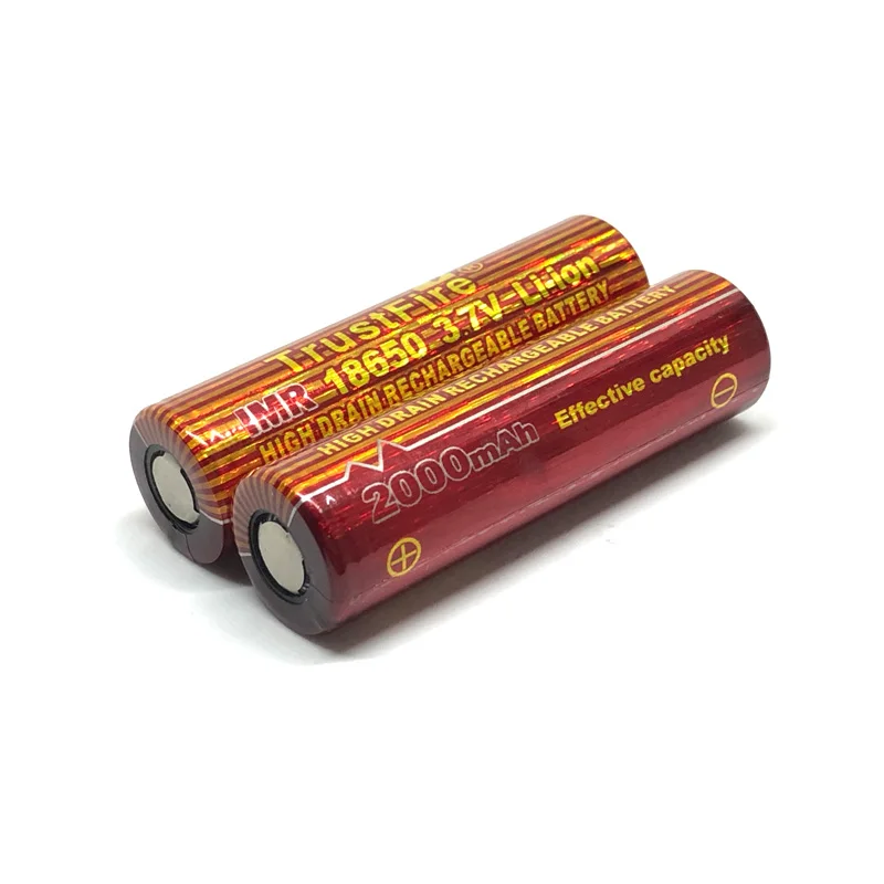 

2pcs/lot Trustfire IMR 18650 3.7V 2000mAh Lithium Battery High Drain Rechargeable Batteries For LED Flashlights E-cigarettes