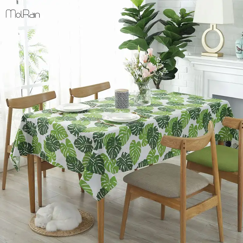 Detail Feedback Questions About Monstera Green Leaves Tablecloth For Monstera Green Leaves Tablecloth For Kitchen Dining Decorative Cotton Linen Table Cloth Rectangle Indian Style