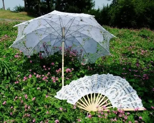 White Victoria Style Handmade Lace Parasol Umbrella And Hand Fan for Wedding Bridal Party
White Victoria Style Handmade Lace Parasol Umbrella And Hand Fan for Wedding Bridal Party