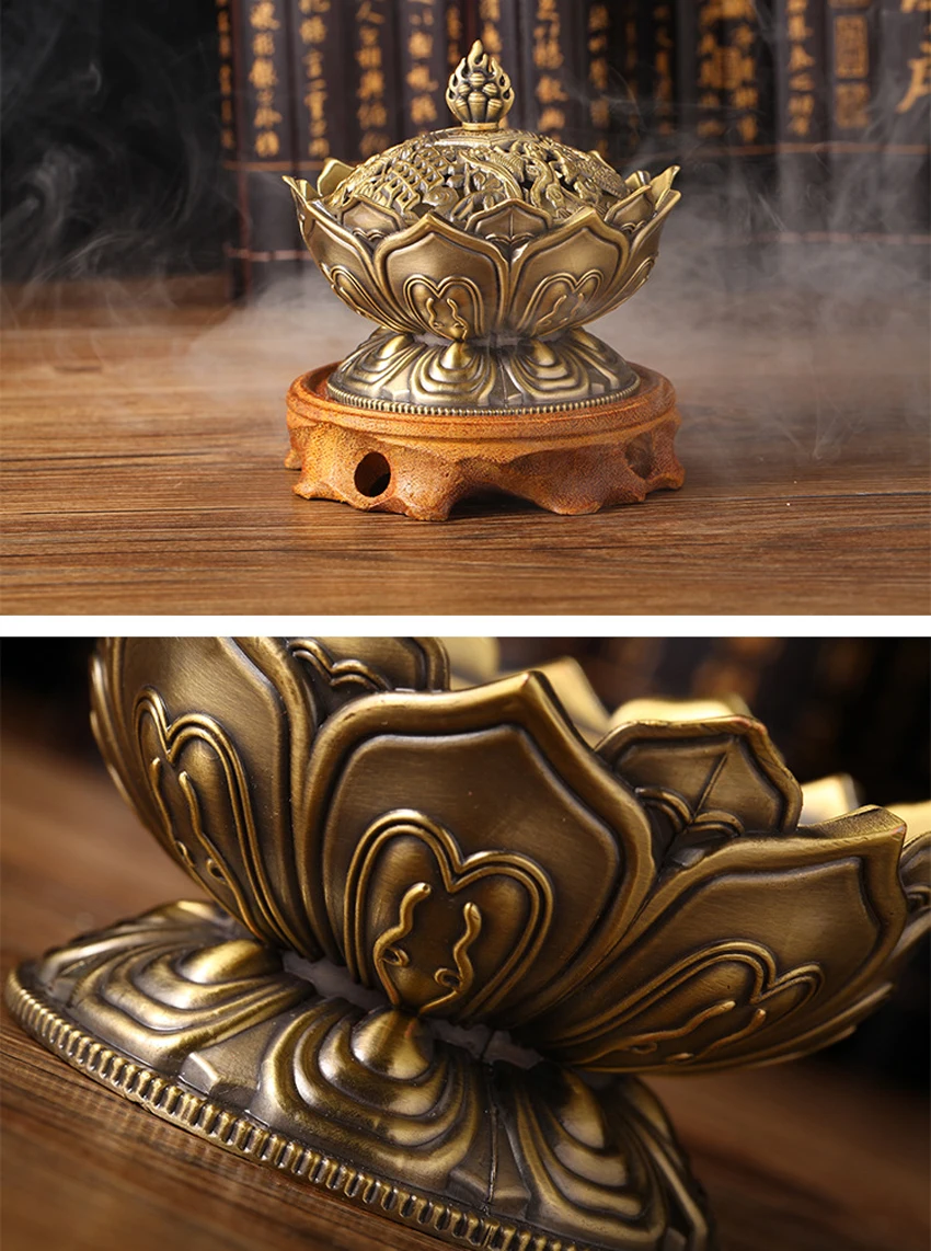 ERMAKOVA Lotus Flower Chinese Buddha Alloy Metal Incense Burner Incense Holder Handmade Censer Bowl Buddhist Home Decoration ERMAKOVA Lotus Flower Chinese Buddha Alloy Metal Incense Burner Incense Holder Handmade Censer Bowl Buddhist Home Decoration