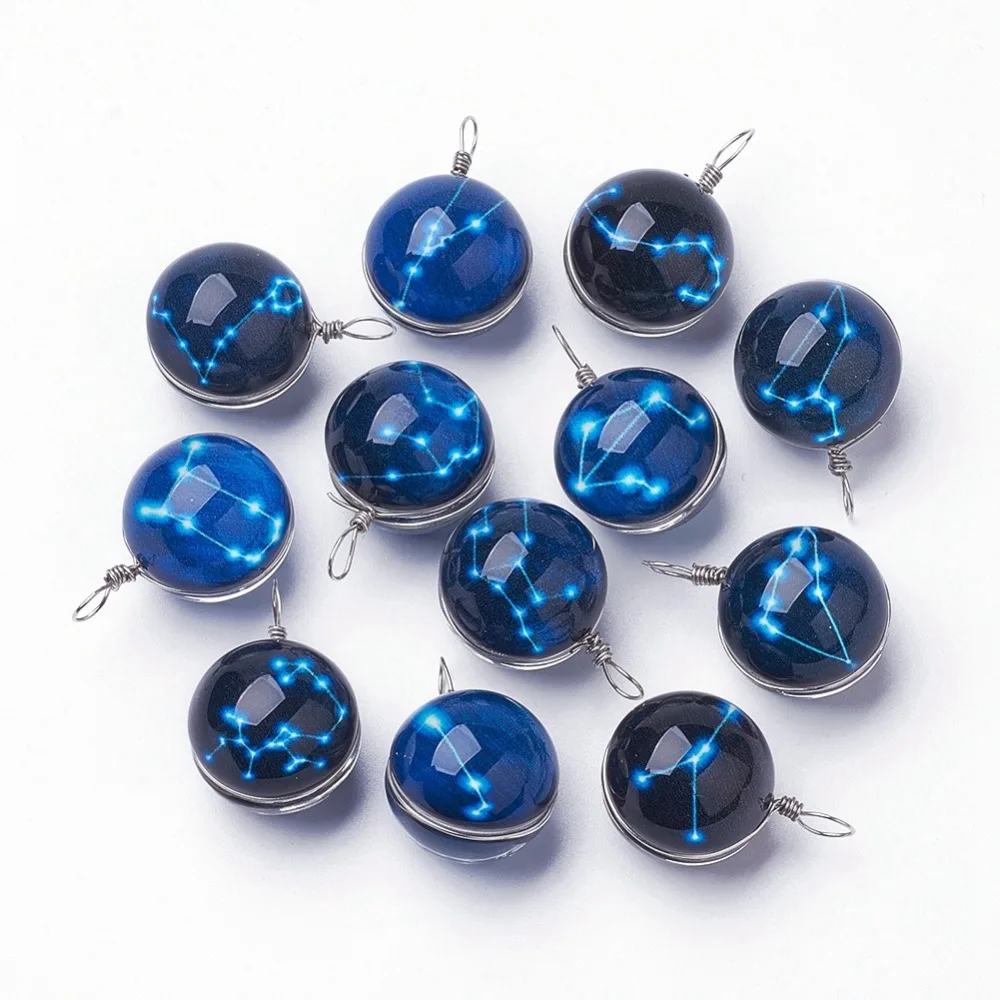 Handmade Luminous Lampwork Glass Ball Round with Constellation/Zodiac Sign Pendants, with Brass Findings, Mixed
Handmade Luminous Lampwork Glass Ball Round with Constellation/Zodiac Sign Pendants, with Brass Findings, Mixed