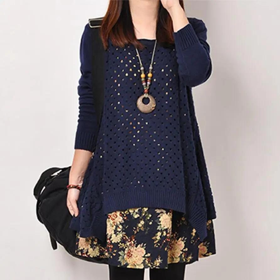 Autumn Winter Women shirt Plus Size Knitted Two-piece suit blouse Casual Print Patchwork Pullover Sweater blusas Tops Vestidos
Autumn Winter Women shirt Plus Size Knitted Two-piece suit blouse Casual Print Patchwork Pullover Sweater blusas Tops Vestidos