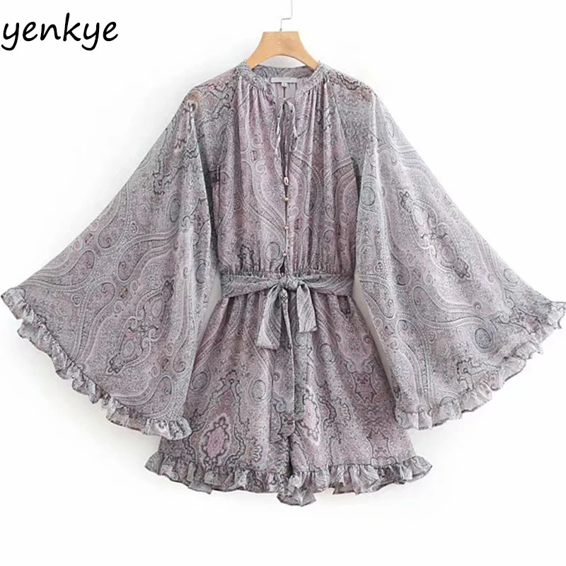 Vintage Floral Print Chiffon rompers womens jumpsuit Ruched Edges Flare Sleeve Loose Holiday Boho Summer Jumpsuit Short
Vintage Floral Print Chiffon rompers womens jumpsuit Ruched Edges Flare Sleeve Loose Holiday Boho Summer Jumpsuit Short