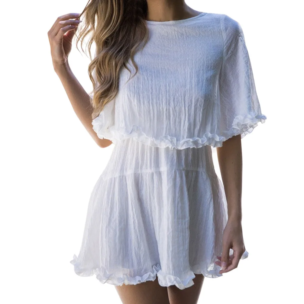 CHAMSGEND Summer Women's round neck short-sleeved large swing dress ruffled seaside holiday wind beach skirt solid color dress
CHAMSGEND Summer Women's round neck short-sleeved large swing dress ruffled seaside holiday wind beach skirt solid color dress