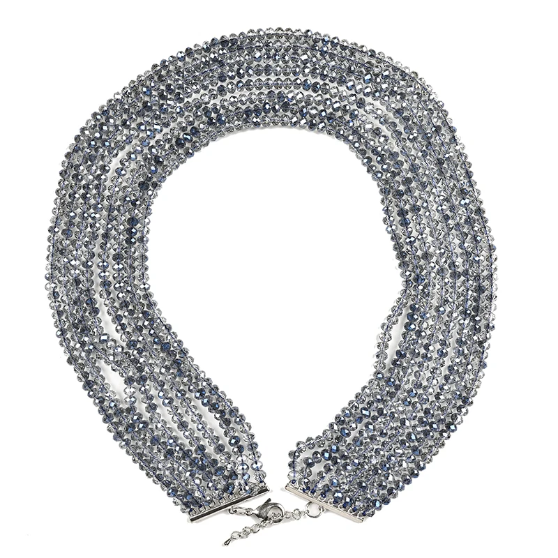 Silver and blue multi-layer round Synthesis pearl and Glass Crystal gem necklace can be a holiday gift
Silver and blue multi-layer round Synthesis pearl and Glass Crystal gem necklace can be a holiday gift