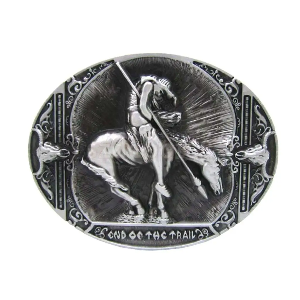 Antique Silver Rodeo Indian Knight Horns Belt Buckle Western Cowboy Large