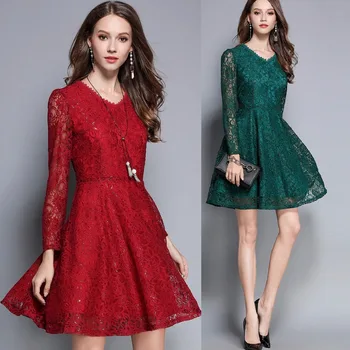 2017Autumn Fashion ladies plus size elegant Lace Dress pinched waist A-line dress party beautiful temperament vestido XXXXXL2758
2017Autumn Fashion ladies plus size elegant Lace Dress pinched waist A-line dress party beautiful temperament vestido XXXXXL2758