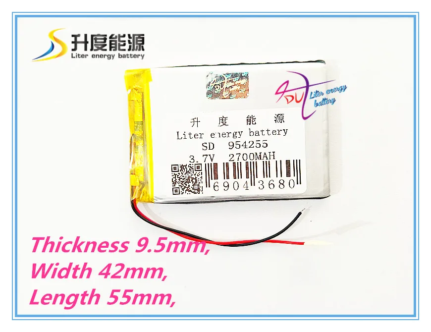 3.7V,2700mAH 954255 polymer lithium ion / Li-ion battery for model aircraft,GPS,mp3,mp4,cell phone,speaker,bl
3.7V,2700mAH 954255 polymer lithium ion / Li-ion battery for model aircraft,GPS,mp3,mp4,cell phone,speaker,bl