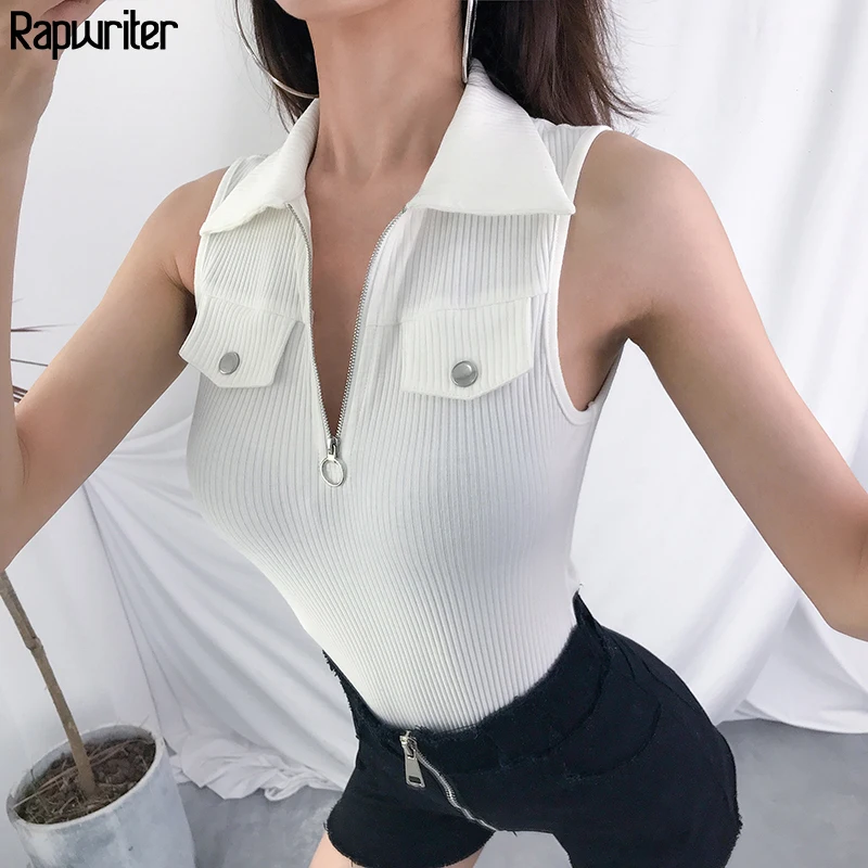Rapwriter White Slim Sexy Tank Bodysuit Women 2019 Zipper Pockets Turn Down Collar Body Mujer Sleeveless Open Crotch Bodysuits
Rapwriter White Slim Sexy Tank Bodysuit Women 2019 Zipper Pockets Turn Down Collar Body Mujer Sleeveless Open Crotch Bodysuits
