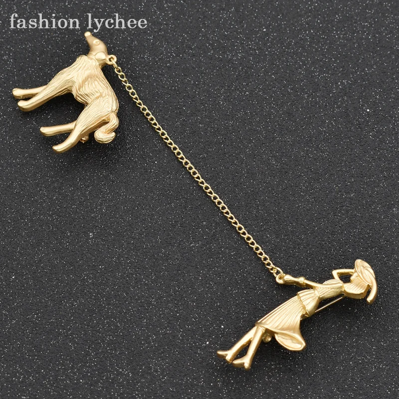 fashion lychee Creative Design Metal Lady Walking Dog Brooch For Women Collar Clips Pins Gold Color Corsage Wedding Jewelry
fashion lychee Creative Design Metal Lady Walking Dog Brooch For Women Collar Clips Pins Gold Color Corsage Wedding Jewelry