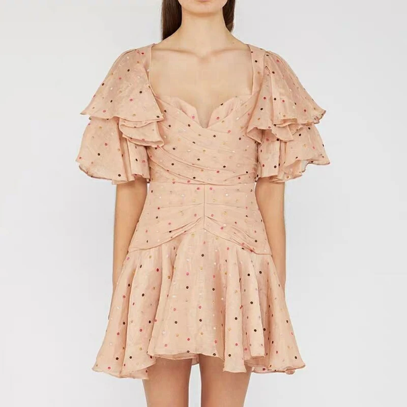 High Quality 2019 New Fashion Summer Designer Dot Print Ruffles Pleated Woman Mini Dress Holiday Vacation Party Dresses Vestido
High Quality 2019 New Fashion Summer Designer Dot Print Ruffles Pleated Woman Mini Dress Holiday Vacation Party Dresses Vestido