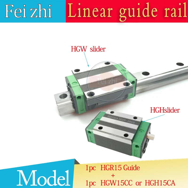 

New 1pcs linear guide rail HGR15-L=100 200 250 300~1100mm 1pcs linear block carriage HGH15CA or HGW15CA slider CNC parts track