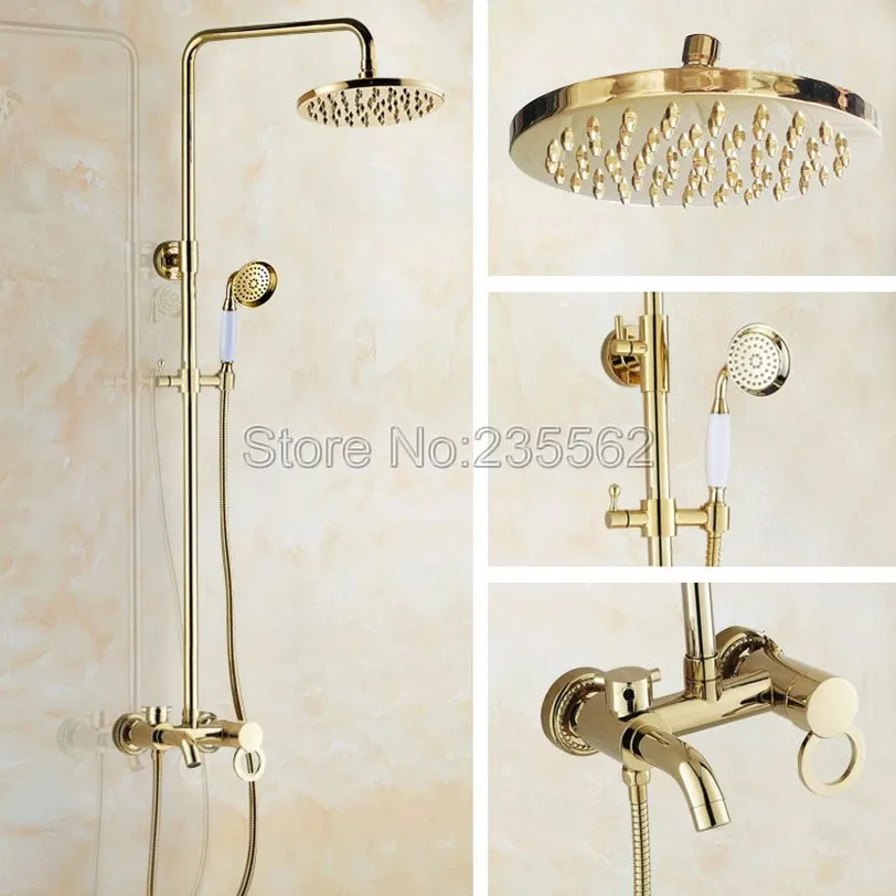 

Gold Polish Bathroom Rain Shower Faucet Bath Shower Mixer Tap 8" Rainfall Head Shower Set System Bathtub Faucet Wall Mounted