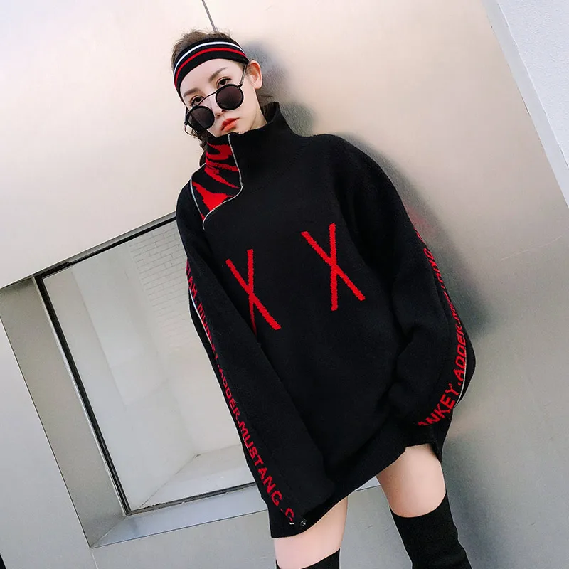 TREND-Setter 2018 Spring New Casual Loose Black Sweater Women Letter Zipper Turtleneck Pullover Oversize
TREND-Setter 2018 Spring New Casual Loose Black Sweater Women Letter Zipper Turtleneck Pullover Oversize