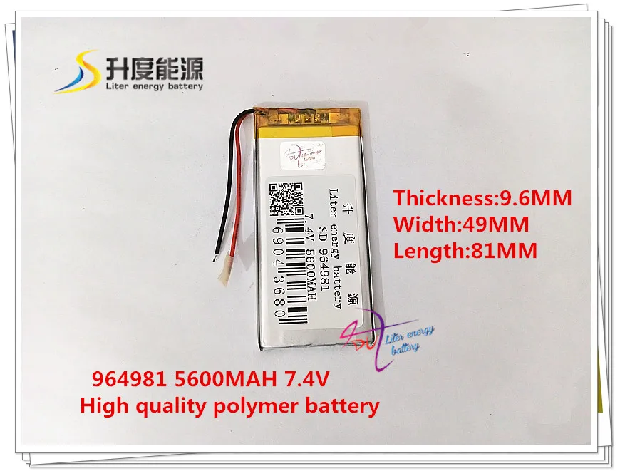 7.4V 5600mAh 964981 Polymer lithium ion / Li-ion battery for tablet pc GPS mp4 MP3 cell phone speaker
7.4V 5600mAh 964981 Polymer lithium ion / Li-ion battery for tablet pc GPS mp4 MP3 cell phone speaker