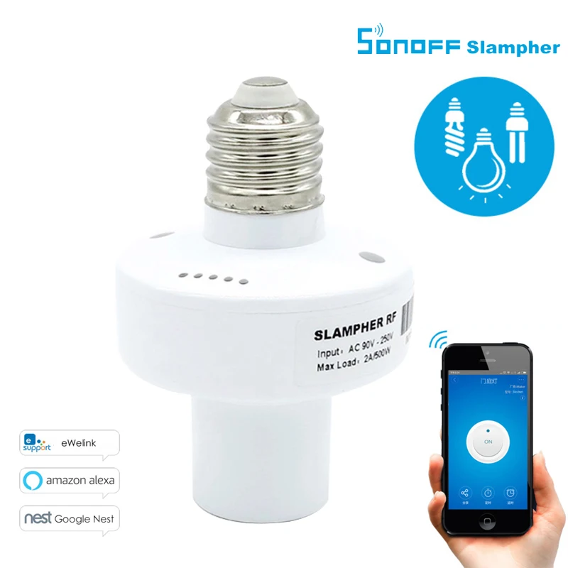 Sonoff Slampher E27 WiFi light Bulbs Holder 433MHz RF Smart Wireless Light Holder For Smart Home Remote Control by IOS Android
Sonoff Slampher E27 WiFi light Bulbs Holder 433MHz RF Smart Wireless Light Holder For Smart Home Remote Control by IOS Android