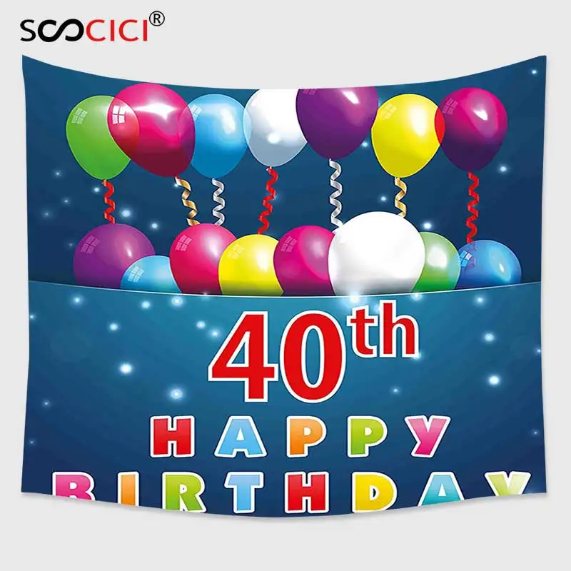 Cutom Tapestry Wall Hanging,40th Birthday Decorations Special Day Surprise Occasion Party Colorful Balloons Ribbons Multicolor
Cutom Tapestry Wall Hanging,40th Birthday Decorations Special Day Surprise Occasion Party Colorful Balloons Ribbons Multicolor
