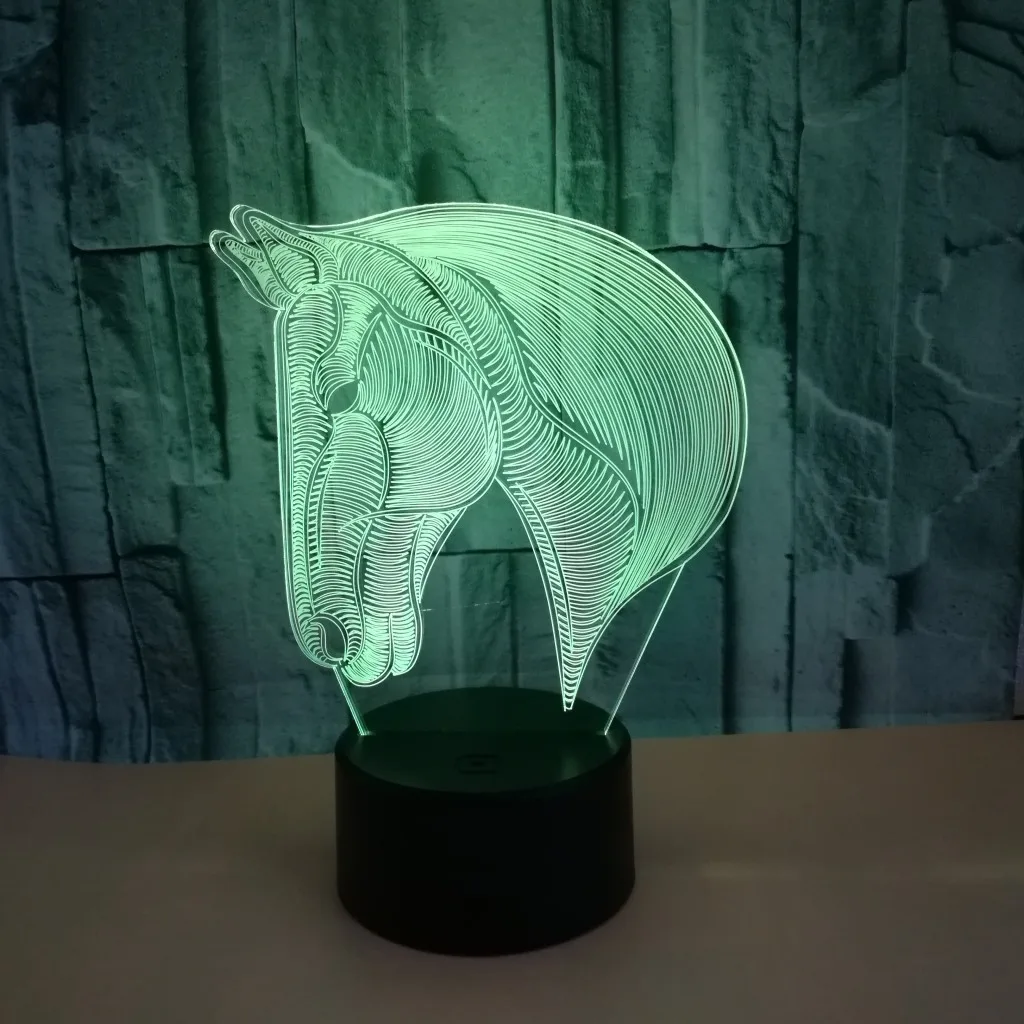 Ночник Конская головка 3d настольные лампы цветные сенсорные светодиодные