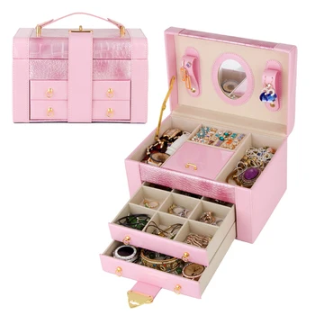 Jewelry Box Leather 3 Layers Multi-groove Fflannel Safety Buckle With Round Button Jewelry Storage Box Round Mirror Jewelry Box
Jewelry Box Leather 3 Layers Multi-groove Fflannel Safety Buckle With Round Button Jewelry Storage Box Round Mirror Jewelry Box
