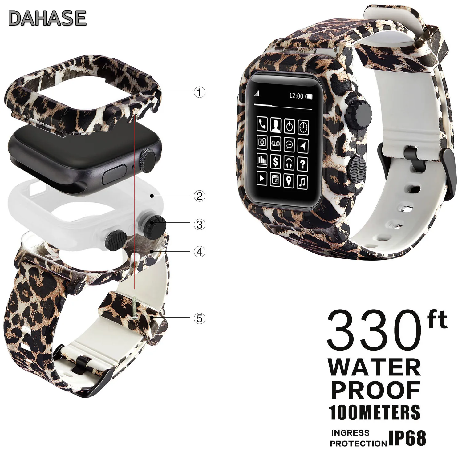 Леопардовый силиконовый спортивный ремешок из ТПУ для Apple Watch Series 5 4 3 2