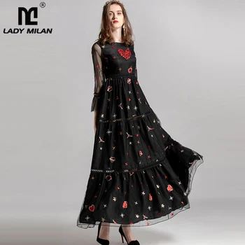Lady Milan 2019 Women's O Neck 3/4 Sleeves Embroidery Beaded Elegant Fashion Long Casual Designer Runway Dresses
Lady Milan 2019 Women's O Neck 3/4 Sleeves Embroidery Beaded Elegant Fashion Long Casual Designer Runway Dresses