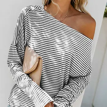 Fashion Loose Striped T-shirt Batwing Sleeve Big Size Asymmetrical Cut Women's Personality Tops Tee Sexy Cold Shoulder T Shirt
Fashion Loose Striped T-shirt Batwing Sleeve Big Size Asymmetrical Cut Women's Personality Tops Tee Sexy Cold Shoulder T Shirt