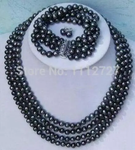 Set Hot New Fashion Noble 4 rows 6-7 mm black pearl necklace bracelet earrings Beads Natural
Set Hot New Fashion Noble 4 rows 6-7 mm black pearl necklace bracelet earrings Beads Natural