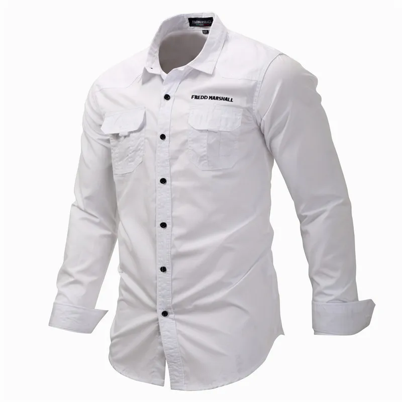 Fredd Marshall Brand Cotton Solid Color Denim Shirts with Pockets Long Sleeve Male Causual Shirt Camisa Masculina Plus Size (13)