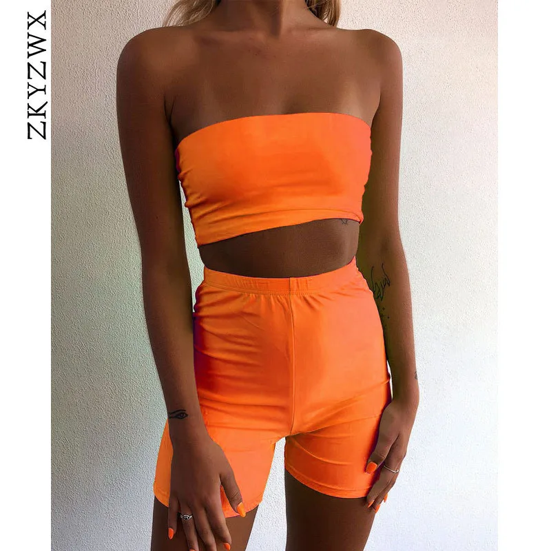 ZKYZWX Sexy Neon Two Piece Short Set Summer Tracksuits Strapless Crop Top+Biker Shorts Sweat Suits Women Fitness 2 Pcs Outfits
ZKYZWX Sexy Neon Two Piece Short Set Summer Tracksuits Strapless Crop Top+Biker Shorts Sweat Suits Women Fitness 2 Pcs Outfits