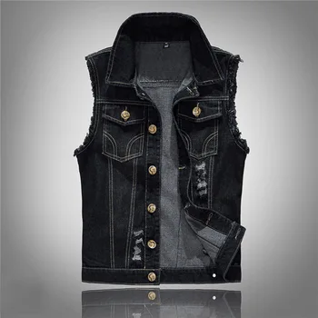 2019 Men's New Large Size Black Denim Vest Men's Denim Vest Vest Hole Vest Male Korean Version
2019 Men's New Large Size Black Denim Vest Men's Denim Vest Vest Hole Vest Male Korean Version
